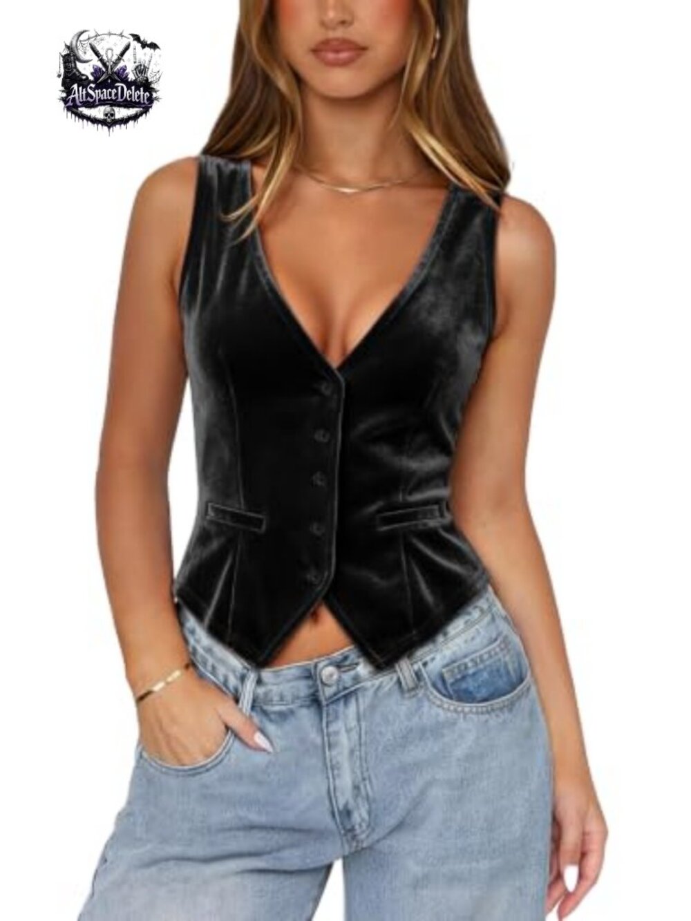 Velvet Vest Top Button Up Sleeveless Crop Waistcoat
